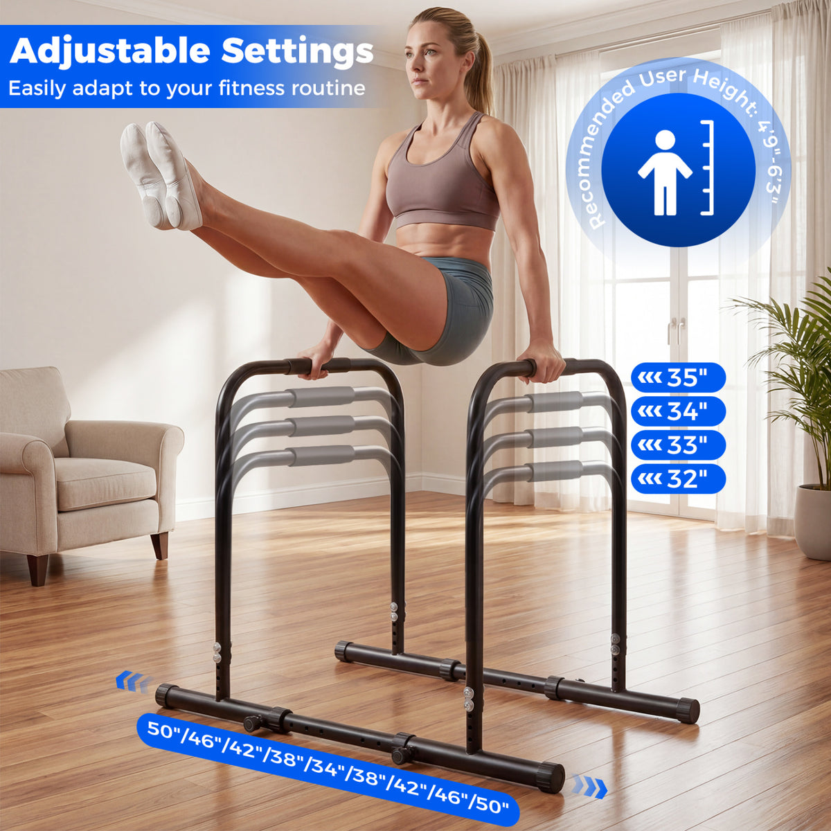 Adjustable Dip Bar Station with 660 LBS Capacity for Home Gym-Black
