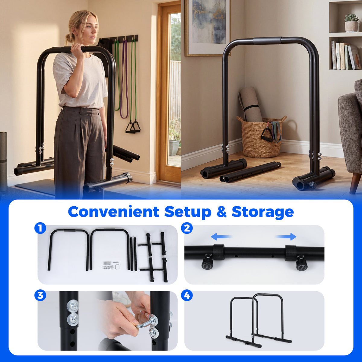 Adjustable Dip Bar Station with 660 LBS Capacity for Home Gym-Black