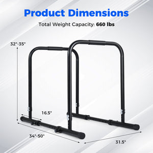 Adjustable Dip Bar Station with 660 LBS Capacity for Home Gym-Black