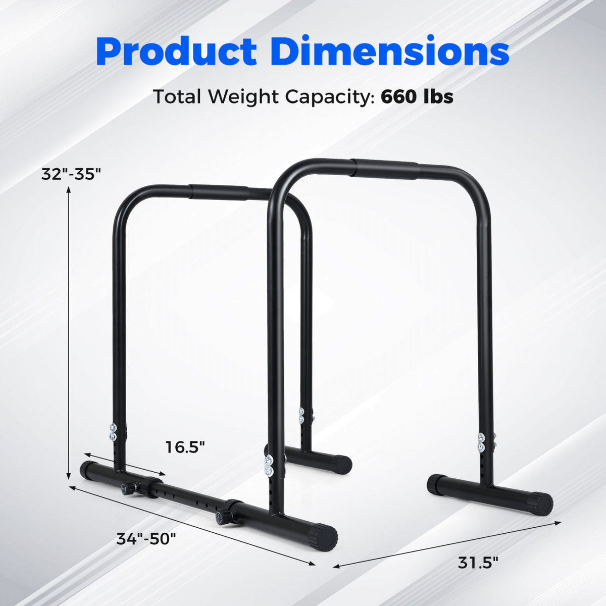 Adjustable Dip Bar Station with 660 LBS Capacity for Calisthenics and Strength Training-Black