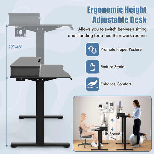 55 Inch x 24 Inch Height Adjustable Electric Standing Desk with 2 Drawers-Black
