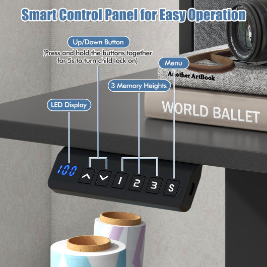 55 Inch x 24 Inch Height Adjustable Electric Standing Desk with 2 Drawers-Black