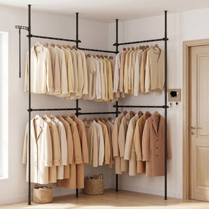 Adjustable Floor to Ceiling Clothes Rack with 6 Hanging Rods-Black