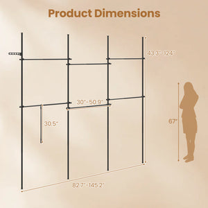 Adjustable Floor to Ceiling Clothes Rack with 6 Hanging Rods-Black