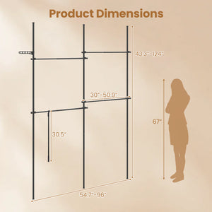 Adjustable Floor to Ceiling Clothes Rack with 4 Hanging Rods-Black