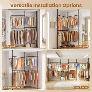 Adjustable Floor to Ceiling Clothes Rack with 4 Hanging Rods-Black