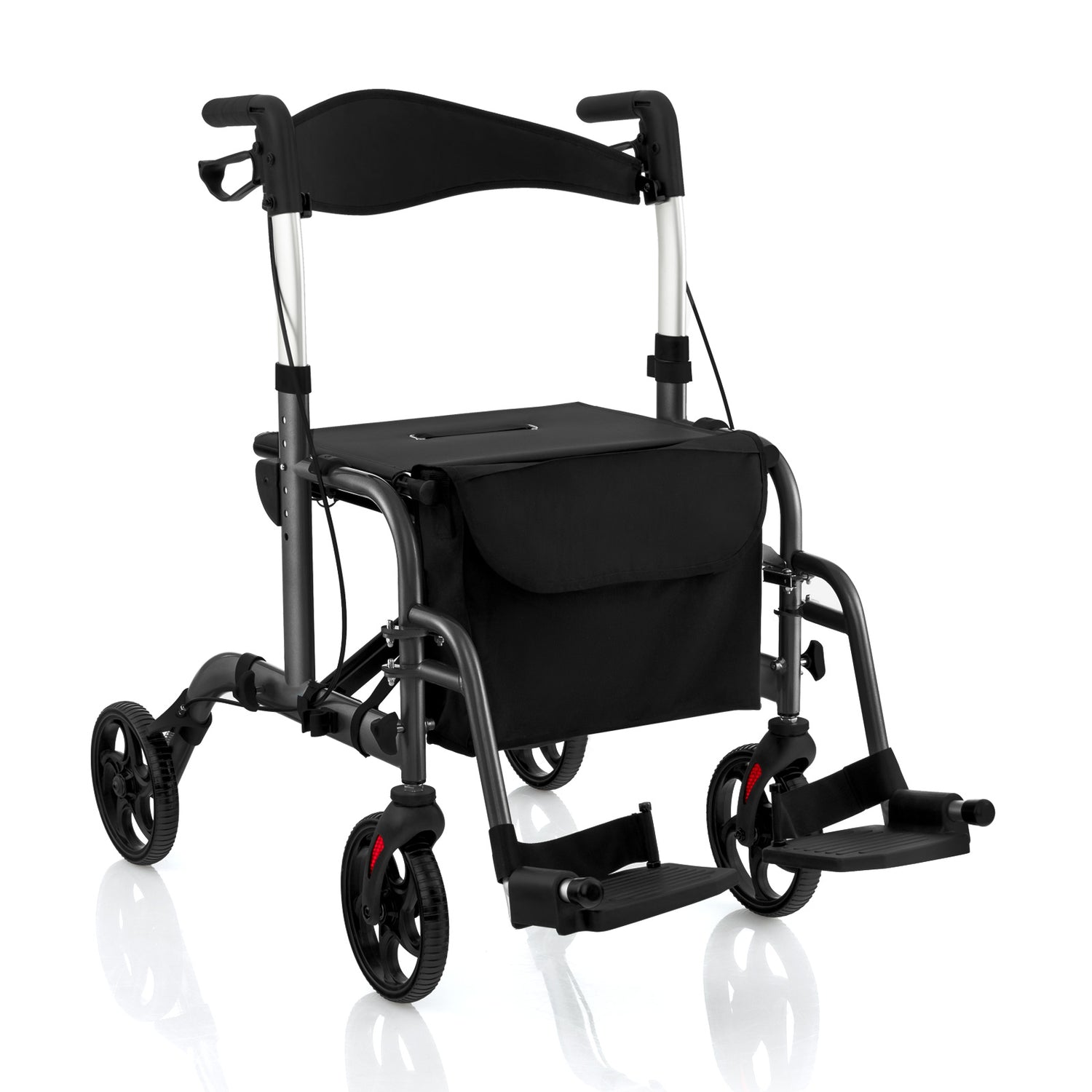 2-in-1 Adjustable Folding Handle Rollator Walker with Storage Space-Blue