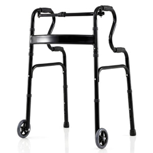 Adjustable Heavy-Duty Folding Walker with Unidirectional Wheels and Bi-Level Armrests-Black