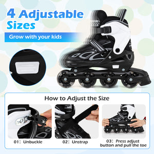 Adjustable Kids' Incline Skates 4 Sizes Adjustable Blade Roller-Black