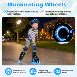 Adjustable Kids' Incline Skates for Boys Girls Ages 5-14-Blue