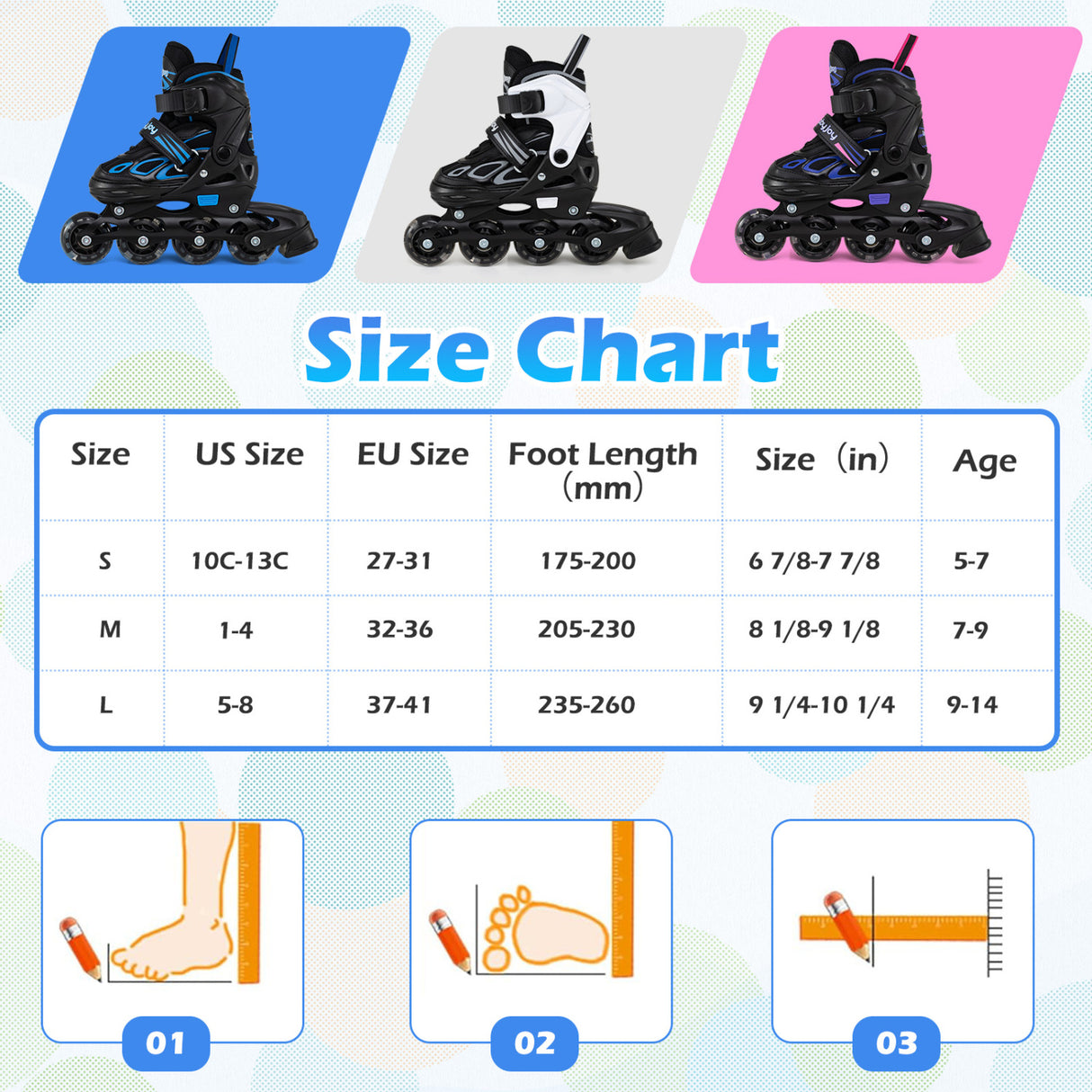 Adjustable Kids' Incline Skates for Boys Girls Ages 5-14-Blue
