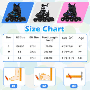 Adjustable Kids' Incline Skates for Boys Girls Ages 5-14-Blue