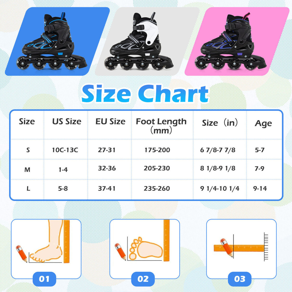 Adjustable Kids' Incline Skates 4 Sizes Adjustable Blade Roller-Blue