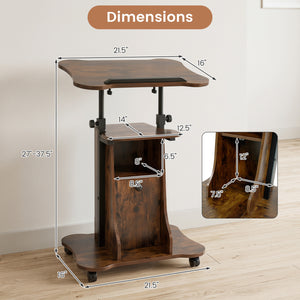 Adjustable Mobile Standing Desk Cart with Tilt Desktop and Cabinet-Rustic Brown