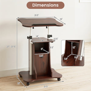 Adjustable Mobile Standing Desk Cart with Tilt Desktop and Cabinet-Brown