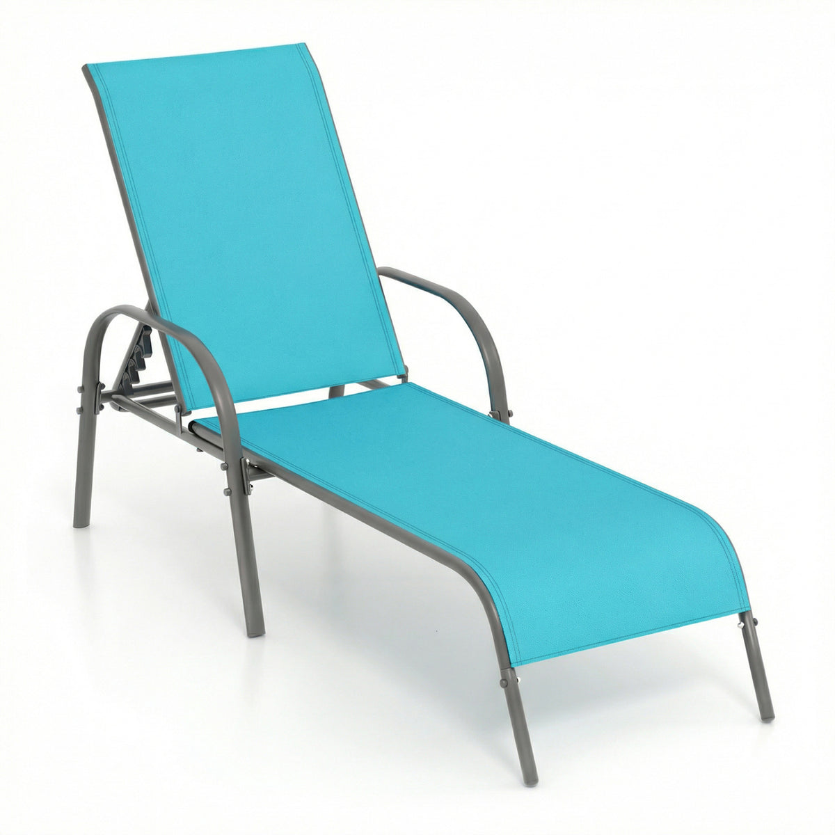 Adjustable Patio Chaise Folding Lounge Chair with Backrest-Turquoise