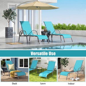 Adjustable Patio Chaise Folding Lounge Chair with Backrest-Turquoise