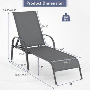 Adjustable Patio Chaise Folding Lounge Chair with Backrest-Dark Gray
