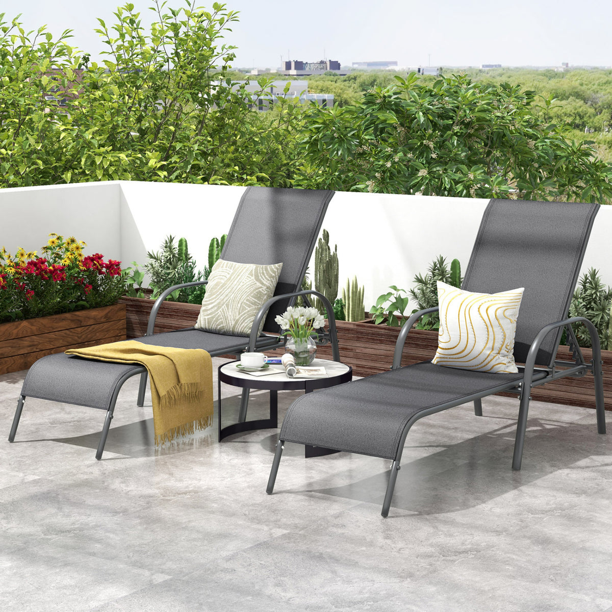 Adjustable Patio Chaise Folding Lounge Chair with Backrest-Dark Gray