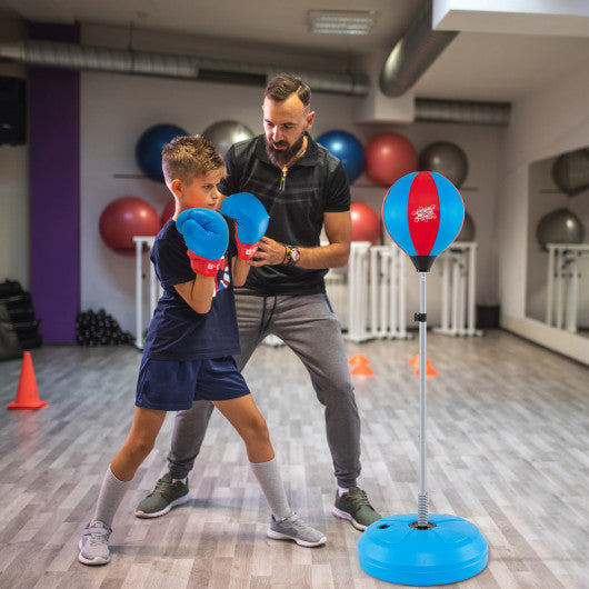 Adjustable Punching Bag with Stand and Boxing Gloves for Both Adults and Kids-Blue