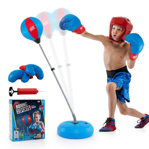 Adjustable Punching Bag with Stand and Boxing Gloves for Both Adults and Kids-Blue
