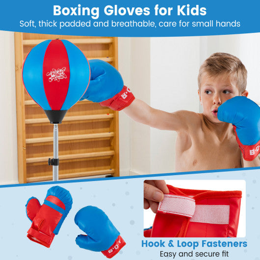Adjustable Punching Bag with Stand and Boxing Gloves for Both Adults and Kids-Blue