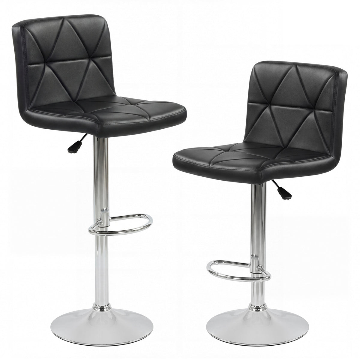 Adjustable Swivel Barstools Set of 2 with Back and Footrest-Black