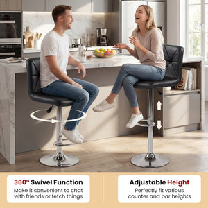 Adjustable Swivel Barstools Set of 2 with Back and Footrest-Black