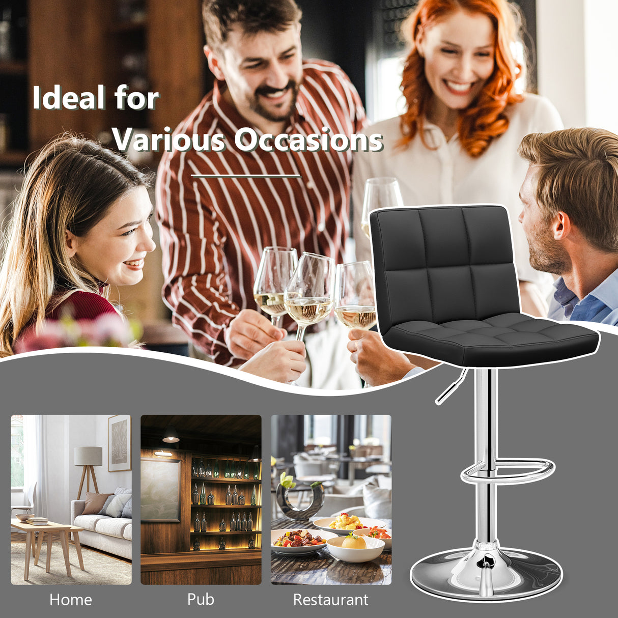 Adjustable Swivel Bar Stool with PU Leather-White
