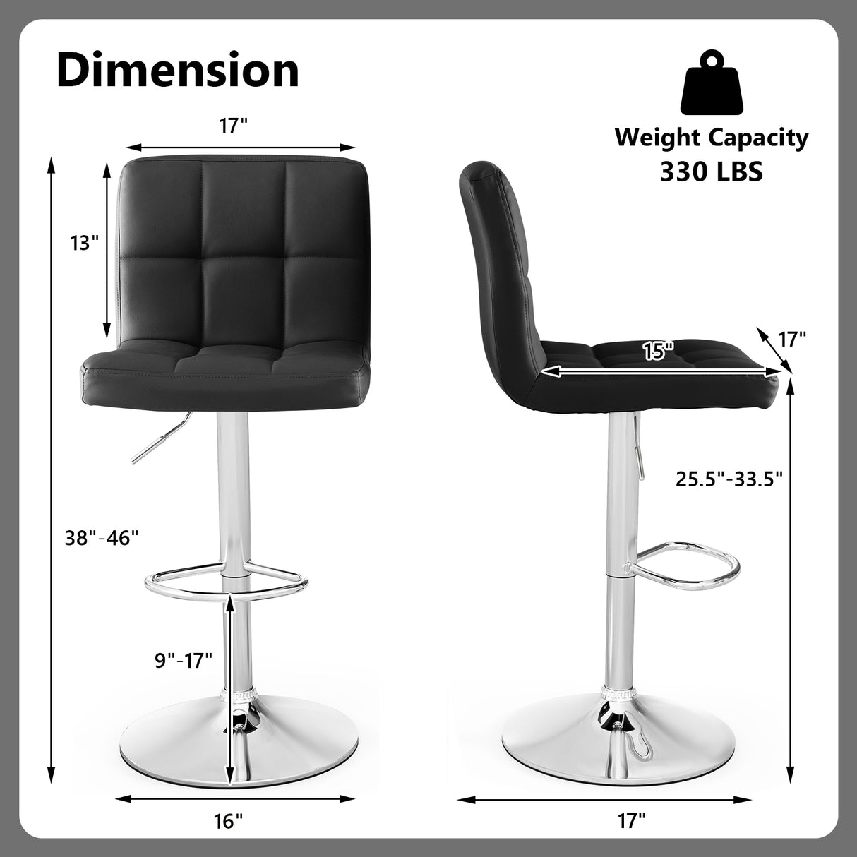 Adjustable Swivel Bar Stool with PU Leather-White