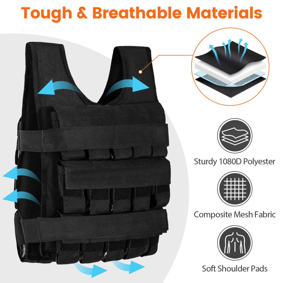 Adjustable Weighted Vest for Men and Women with Removable Iron Weights-66 lbs and M Size