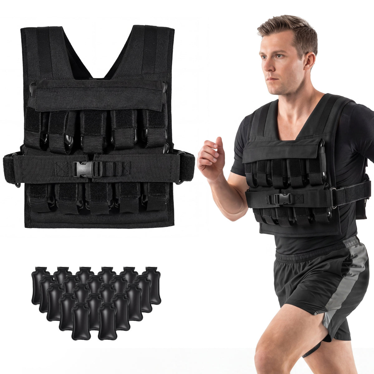 Adjustable Weighted Vest for Men and Women with Removable Iron Weights-44 lbs and L Size