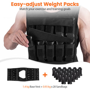 Adjustable Weighted Vest for Men and Women with Removable Iron Weights-44 lbs and L Size