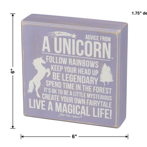 Advice From Unicorn Wooden Box Sign | Purple with White Lettering 6" x 6"