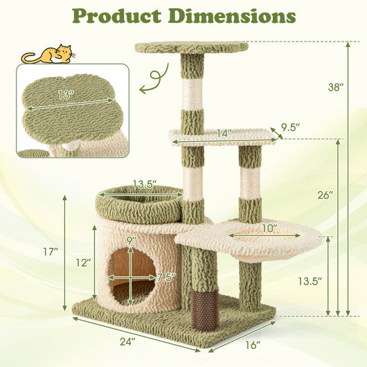 38 Inch Tall Multi-Level Aesthetic Kitten Tower with Condo and Bed-Green