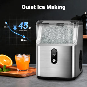 Nugget ice Maker countertop, Soft Pebble Ice Machine 40lbs/Day Small Chewable Pellet ice, Stainless Steel Quiet Mini Chewy Ice Maker Self Cleaning, Ice Ready in 6 Mins for Home Kitchen Office