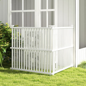 Air Conditioner Fence Panel with Metal Ground Stakes for Outside-White