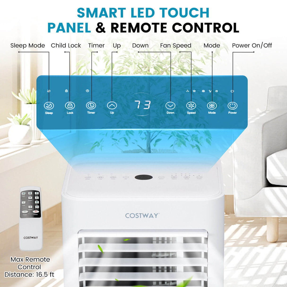 10000 BTU 4-in-1 Portable Air Conditioner with Dehumidifier and Sleep Mode-White