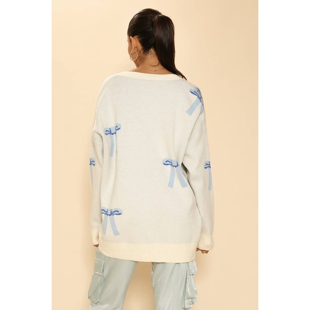 All Over Coquette Bow Knit Cardigan in Blue or Pink [Size Options: SM-XL]
