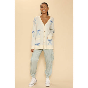 All Over Coquette Bow Knit Cardigan in Blue or Pink [Size Options: SM-XL]