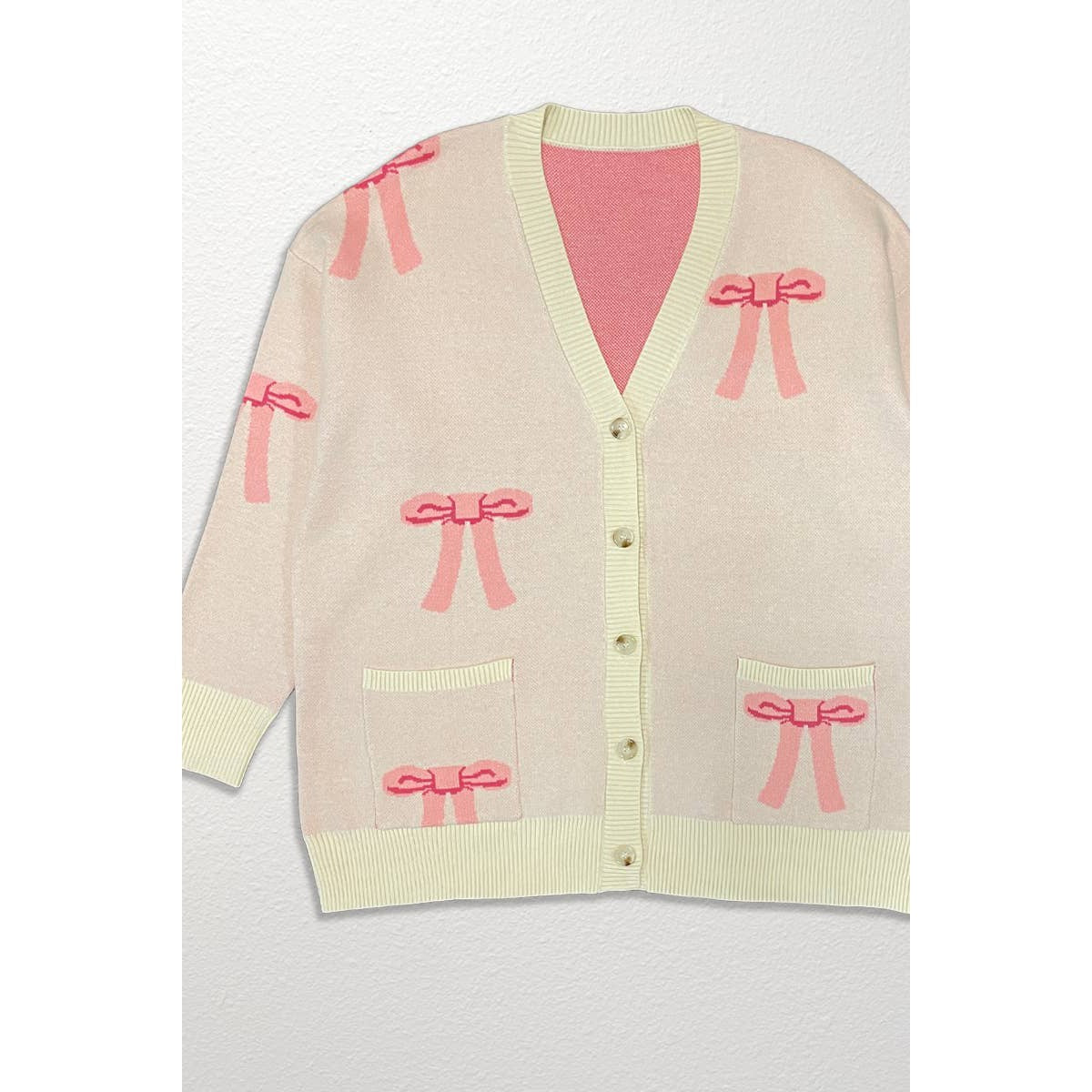 All Over Coquette Bow Knit Cardigan in Blue or Pink [Size Options: SM-XL]