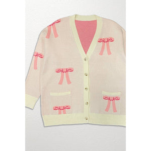 All Over Coquette Bow Knit Cardigan in Blue or Pink [Size Options: SM-XL]