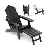 All-Weather HIPS Patio Adirondack Lounge Chair with Retractable Footrest-Black