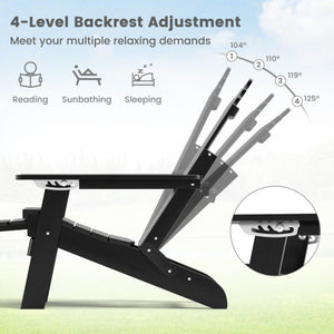All-Weather HIPS Patio Adirondack Lounge Chair with Retractable Footrest-Black