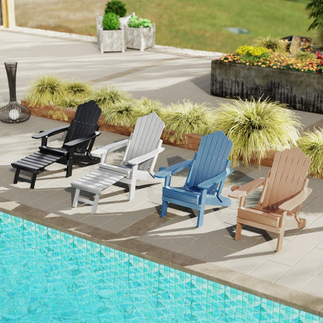 All-Weather HIPS Patio Adirondack Lounge Chair with Retractable Footrest-Coffee