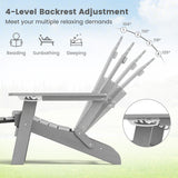 All-Weather HIPS Patio Adirondack Lounge Chair with Retractable Footrest-Gray