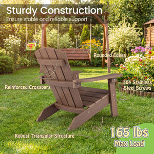 All-Weather HIPS Kid's Adirondack Chair with with High Backrest and Armrests-Brown