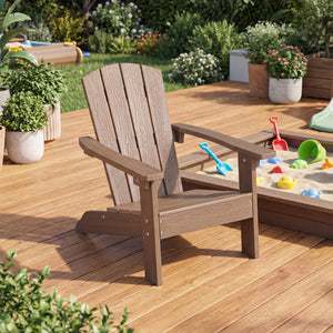 All-Weather HIPS Kid's Adirondack Chair with with High Backrest and Armrests-Brown