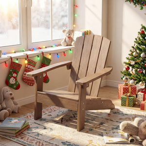 All-Weather HIPS Kid's Adirondack Chair with with High Backrest and Armrests-Brown