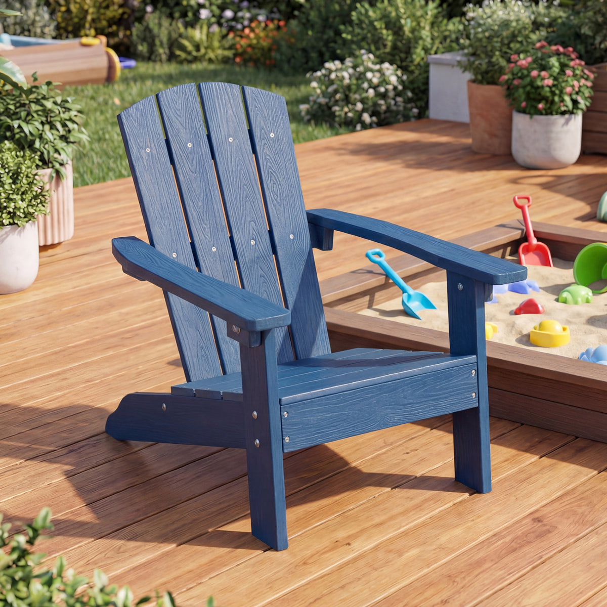 All-Weather HIPS Kid's Adirondack Chair with with High Backrest and Armrests-Blue